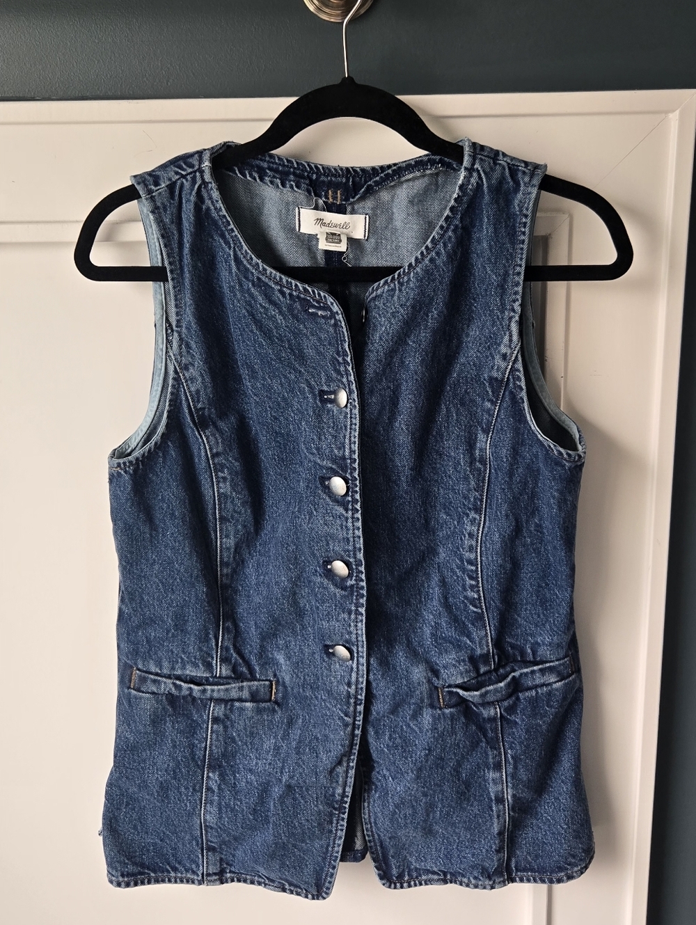 Madewell Women's Denim Crewneck Cutaway Vest in Greendale Wash - Picture 4 of 9